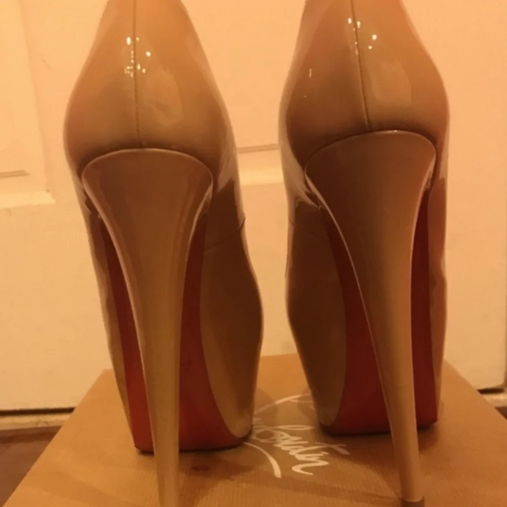 Christian Louboutin Beige Peep-Toe Platforms